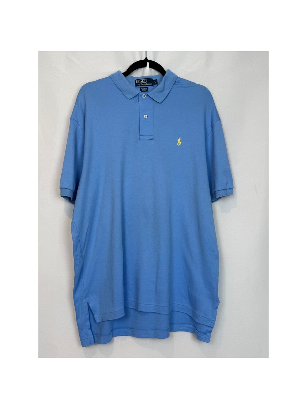Polo Ralph Lauren Men's L Blue Polo Shirt Yellow Pony 100% Cotton Classic